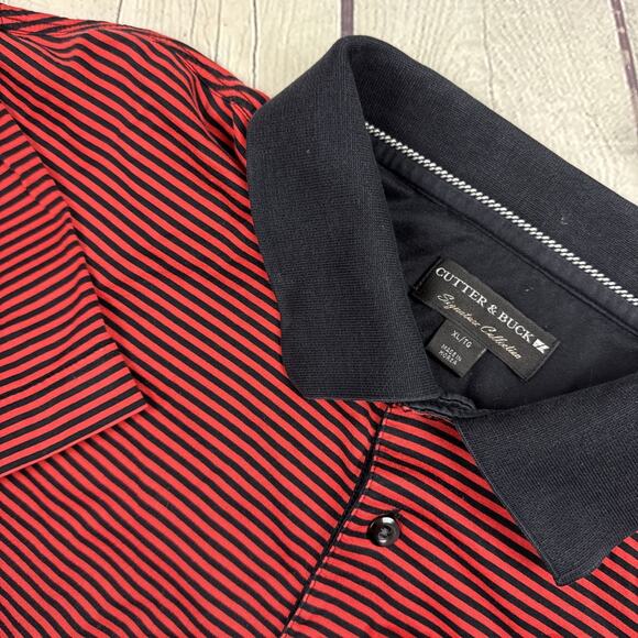 Cutter & Buck Signature Collection Mens Polo Shirt Size XL Black & White Stripes - Picture 1 of 10